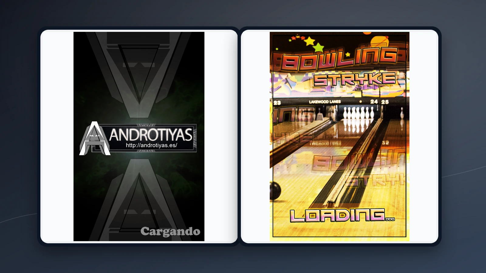 Dos recursos originales de carga de Bowling S. con las marcas Androtiyas y Bowling Stryke