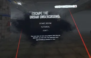 Menú real de Escape the Urban Underground visto desde el visor de realidad virtual