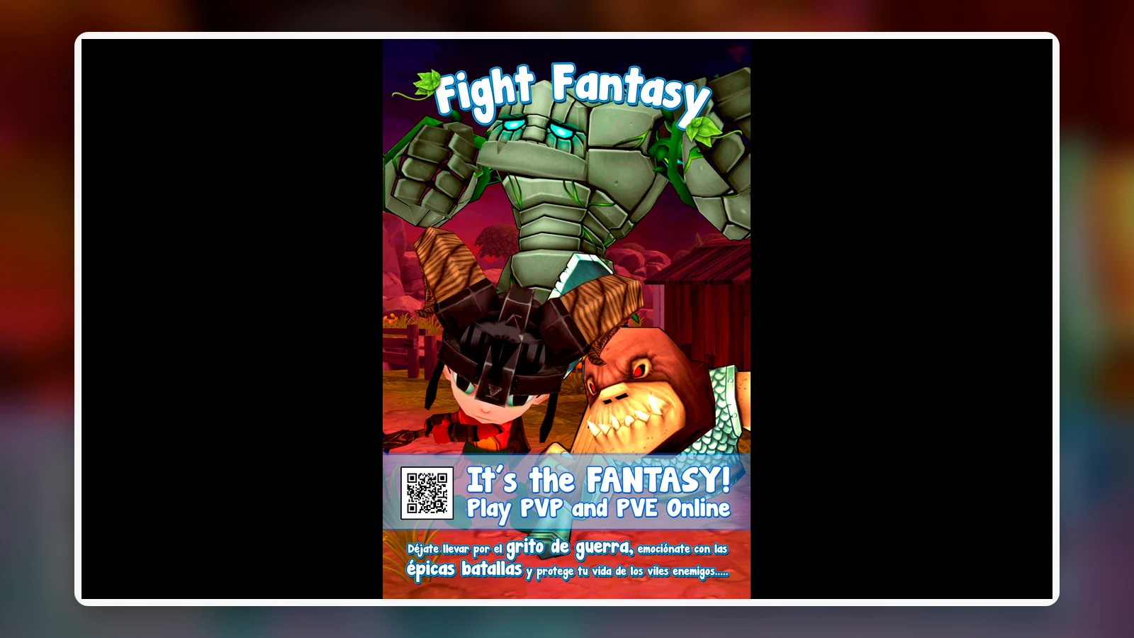 Cartel original de Fight Fantasy con una criatura y un personaje enfrentados