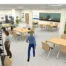 Avatar recorriendo un aula virtual con contenidos y personajes de apoyo
