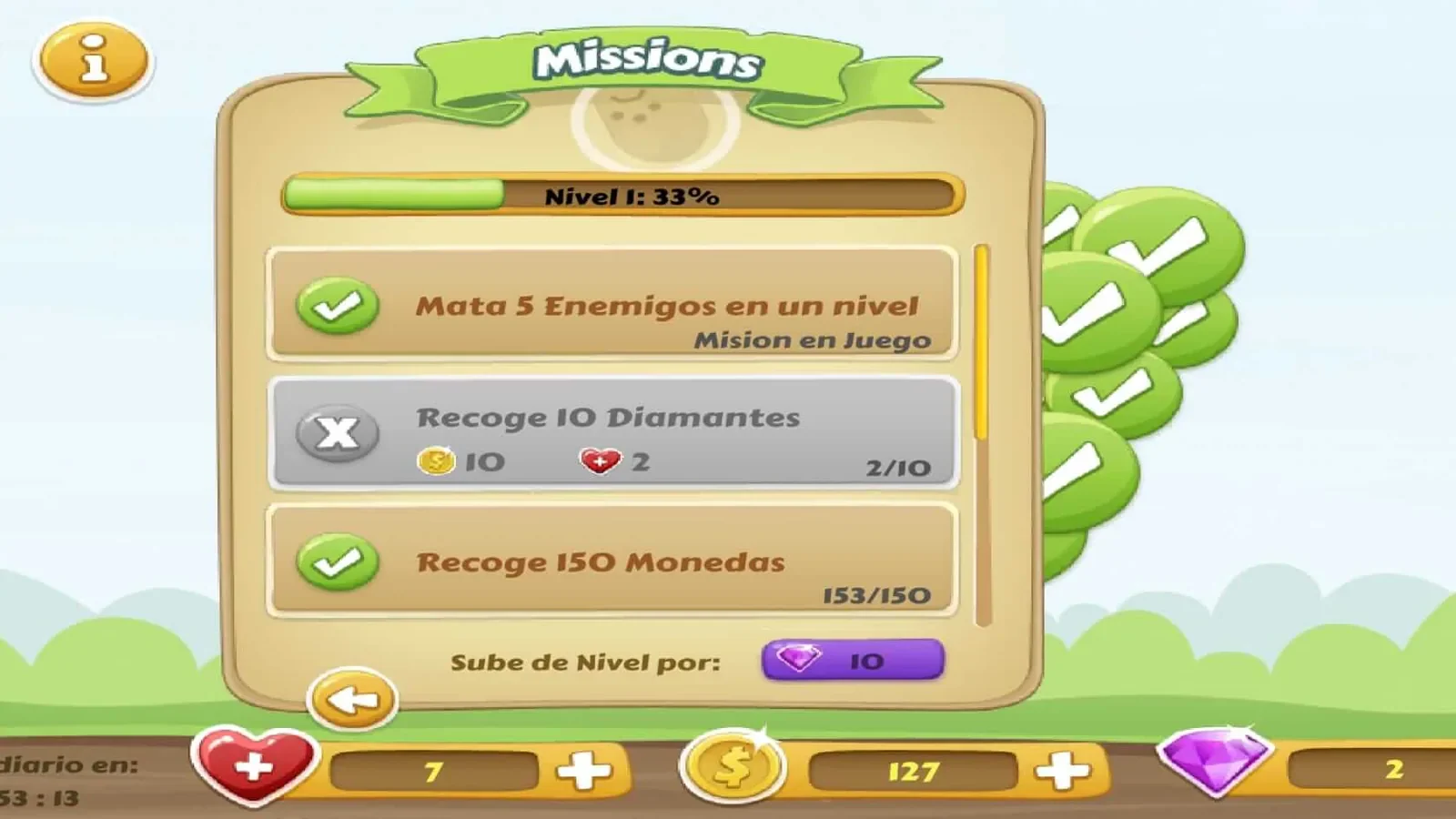 Interfaz de misiones usada para analizar la curva de aprendizaje de Wondy World