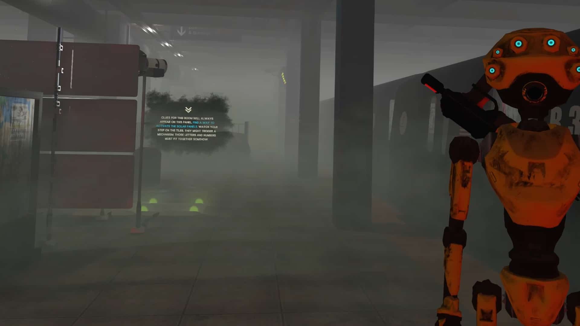 Robot junto a un panel de pistas dentro del escape room VR Escape the Urban Underground