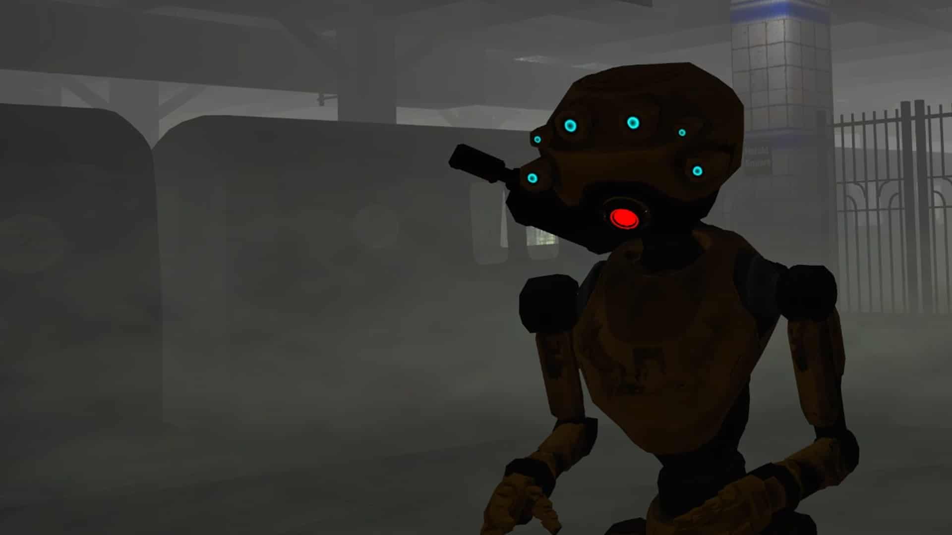 Robot de la estación observado en primera persona dentro del juego para PC VR